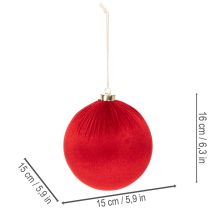 Artikel Weihnachtskugel Rot 15 cm Samtüberzug Aufhänger 3 Stück