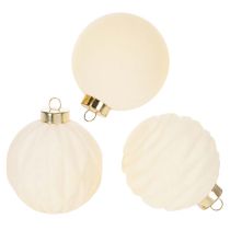 Artikel Weihnachtskugel-Set Kunststoff Cremeweiß Strukturiert 8cm 12 Stück