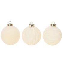 Artikel Weihnachtskugel-Set Kunststoff Cremeweiß Strukturiert 8cm 12 Stück