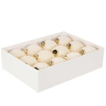 Artikel Weihnachtskugel-Set Kunststoff Cremeweiß Strukturiert 8cm 12 Stück
