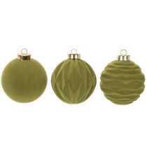 Artikel Christbaumkugeln Kunststoff Moosgrün Samtoptik Struktur-Mix Ø 8 cm 12 Stück