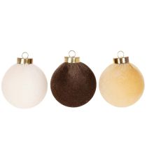 Artikel Weihnachtskugel 8cm Samtoptik Mix Cremeweiß Beige Braun 12er Set Innenbereich