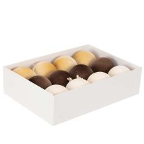 Artikel Weihnachtskugel 8cm Samtoptik Mix Cremeweiß Beige Braun 12er Set Innenbereich