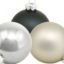 Artikel Mini-Weihnachtskugel, Baumschmuck-Mix, Adventsdeko Schwarz/Silbern/Perlmutt H4,5cm Ø4cm Echtglas 24 St