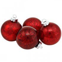 Artikel Baumkugel, Christbaumschmuck, Glaskugel Rot marmoriert H4,5cm Ø4cm Echtglas 24 St