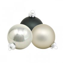 Artikel Weihnachtskugel, Christbaumanhänger, Baumschmuck Schwarz/Silbern/Perlmutt H6,5cm Ø6cm Echtglas 24 St
