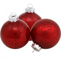 Christbaumkugel, Baumanhänger, Weihnachtskugel Rot marmoriert H6,5cm Ø6cm Echtglas 24St