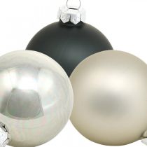 Artikel Weihnachtskugel, Christbaumanhänger, Baumschmuck Schwarz/Silbern/Perlmutt H6,5cm Ø6cm Echtglas 24 St