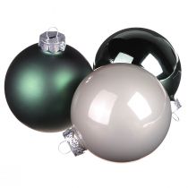 Artikel Glaskugel-Set Grün &amp; Grau Ø6cm 24er-Pack für professionelle Weihnachtsdekoration