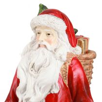 Artikel Weihnachtsmann Figur mit Korb in Festtagsfarben Rot, Weiß, Grün, Gold H36cm - Festliche Weihnachtsdeko