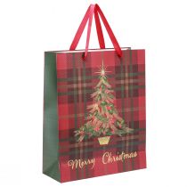 Artikel Weihnachtstüte kariert mit Henkeln, Christbaum-Motiv, 26x32x10cm, 4er-Set