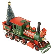 Artikel Weihnachtsdeko Zug Lokomotive mit Weihnachtsbaum aus Metall, Rot-Grün, 20cm