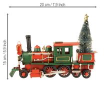 Artikel Weihnachtsdeko Zug Lokomotive mit Weihnachtsbaum aus Metall, Rot-Grün, 20cm