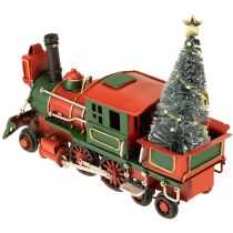 Artikel Weihnachtsdeko Zug Lokomotive mit Weihnachtsbaum aus Metall, Rot-Grün, 20cm
