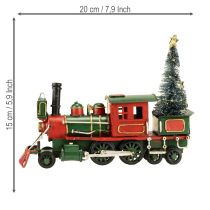 Artikel Weihnachtslok mit Tanne aus Metall – Nostalgische Weihnachtsdeko in Rot und Grün, ca. 20 cm