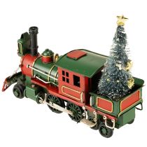 Artikel Weihnachtslok mit Tanne aus Metall – Nostalgische Weihnachtsdeko in Rot und Grün, ca. 20 cm