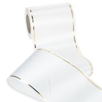 Artikel Weißes Kranzband mit Goldkante für Computerdruck, Satin Schleifenband, Wasserfest, 25m x 125mm