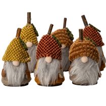 Artikel 6er-Set Wichtelfiguren mit Strickmützen aus Stoff und Kunststoff, Herbstfarben, ca. 10 cm hoch