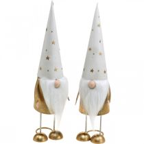 Wichtel Dekofigur Weihnachten Weiß, Gold 6,5cm H28cm 2St