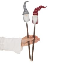 Artikel Wichtel Dekofigur aus Holz und Stoff mit gestreifter Mütze, 46 cm, Grau und Rot, 6 Stück