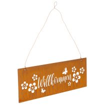 Artikel Willkommensschild Metallschild Edelrost Blumen 40x15cm