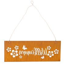 Artikel Willkommensschild Metallschild Edelrost Blumen 40x15cm