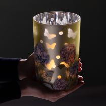 Artikel Teelichthalter Glas mit Blütenmotiv und verspiegelter Oberfläche 18 cm