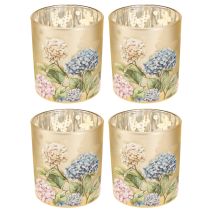 Artikel Deko-Windlicht mit Blütendesign aus Glas, goldverspiegelt, 8 cm hoch, 4er-Set