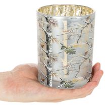 Artikel Windlicht Glas 12cm Zweigdesign Gold Innenseite