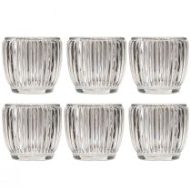 Artikel 6er Set Windlichter Glas klar mit Rillen Ø7cm - Atmosphärische Tischdeko für Events und Zuhause