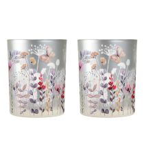 Artikel Windlicht Glas Mohnblumenwiese Silber Modern 12,5cm 2er-Set