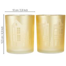 Artikel Windlicht "City Glow" Glas gold-silber Stadtsilhouette festlich H12,5cm Set 4