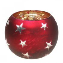 Artikel Windlicht Glas Teelichtglas mit Sternen Rot Ø12cm H9cm
