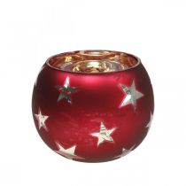 Windlicht Glas Teelichtglas mit Sternen Rot Ø9cm H7cm