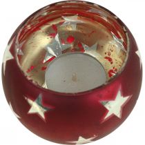 Windlicht Glas Teelichtglas mit Sternen Rot Ø9cm H7cm