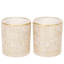 Artikel Windlicht Glas Teelichthalter Paisley Muster Ø8cm H9cm 2St
