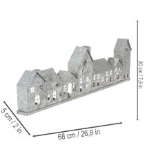 Artikel Deko Häuserreihe aus Metall mit Teelichthaltern 68 cm Silber für Innenbereich
