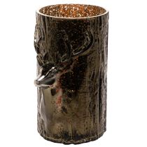 Artikel Windlicht Glas Hirschkopf Baumrelief 26cm Grünbraun Innenbereich