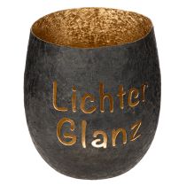 Artikel Windlicht Metall Schwarz mit Gold Innenfläche 11cm