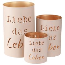 Artikel Windlicht Liebe das Leben Beige Gold Ø13/10,5/9cm 3er-Set romantische Dekoration
