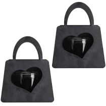 Artikel Windlicht Metall Deko Tasche Herz Anthrazit 18cm 2er Set – Kerzenlicht Ergänzung