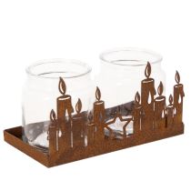 Artikel Windlicht Metall Glaseinsatz Edelrost Deko Kerzen 21,5cm