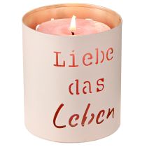 Artikel Windlicht Metall „Liebe das Leben“ Beige Gold Ø9cm H10cm 4er Set