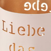 Artikel Windlicht Metall „Liebe das Leben“ Beige Gold Ø9cm H10cm 4er Set