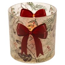 Artikel Windlicht Glas 15cm mit roter Schleife und Winterzweigen