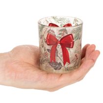 Artikel Windlicht Glas 8cm mit Weihnachtsmotiv Rot-Grün 2er-Set für Innenräume