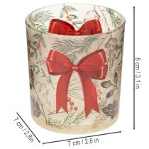 Artikel Windlicht Glas 8cm mit Weihnachtsmotiv Rot-Grün 2er-Set für Innenräume