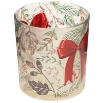 Artikel Windlicht Glas 8cm mit Weihnachtsmotiv Rot-Grün 2er-Set für Innenräume
