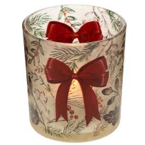 Artikel Windlicht Glas 8cm mit Weihnachtsmotiv Rot-Grün 2er-Set für Innenräume