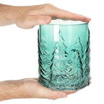 Artikel Windlicht Glas Türkisgrün Relief Tannen 16cm